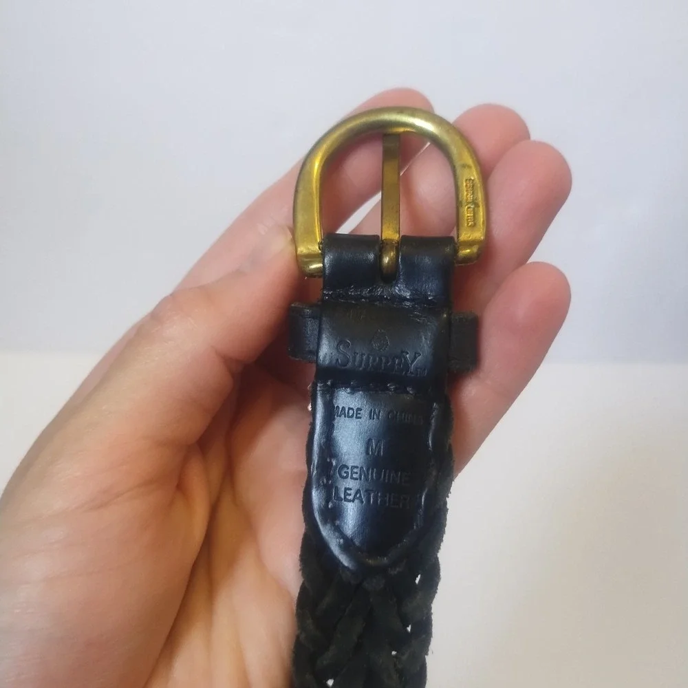 Surrey Braided Belt Women Medium Black Genuine Leather Solid Brass Boho Classic